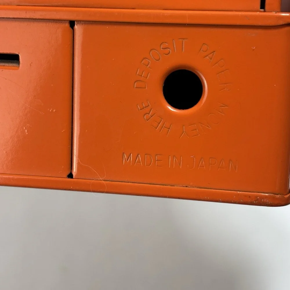 Vintage Orange Uncle Sam's 3 Coin Register Bank Metal Nickel Dime Quarters Japan